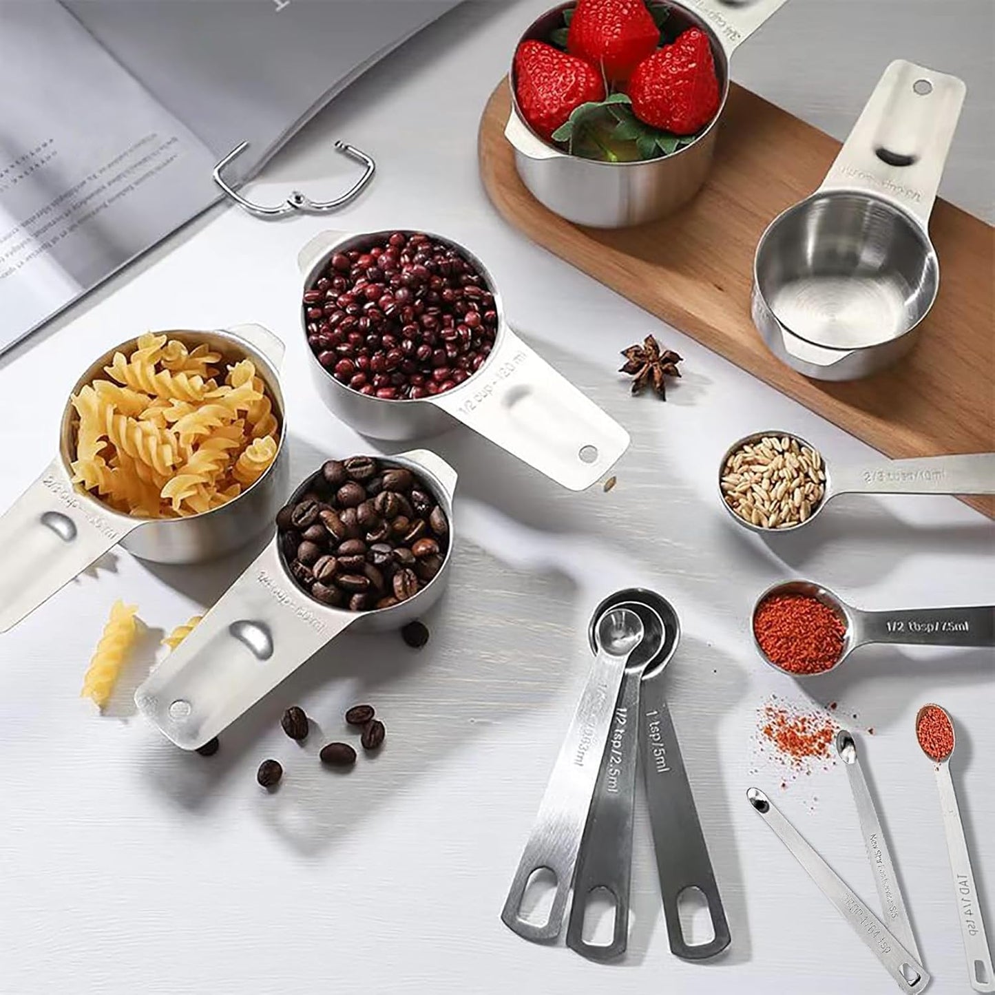 21PCS Measuring Cups and Spoons Set, Include 7 Nesting Measuring Cups, 9 Measuring Spoons and 5 Mini Spoons, Stainless Steel Metal Measuring Set, Kitchen Gadgets for Cooking & Baking