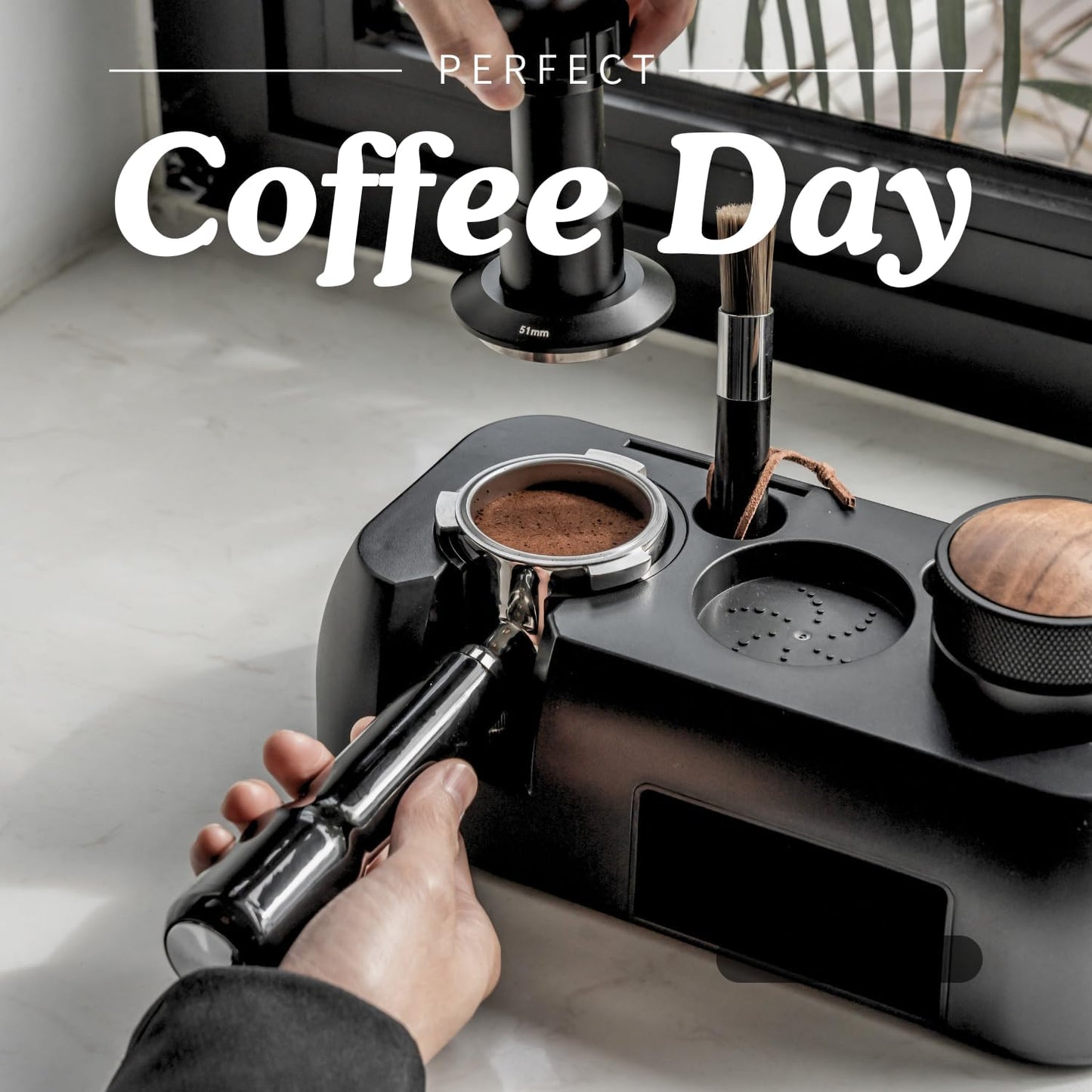 Espresso Portafilter 51mm Bottomless - Compatible for 51 mm Delonghi EC0680, E0685, SMEG & EUPA Coffee Machines - Open, Naked, Flat - Stainless Steel Filter Basket & Puck Screen Included (Black)