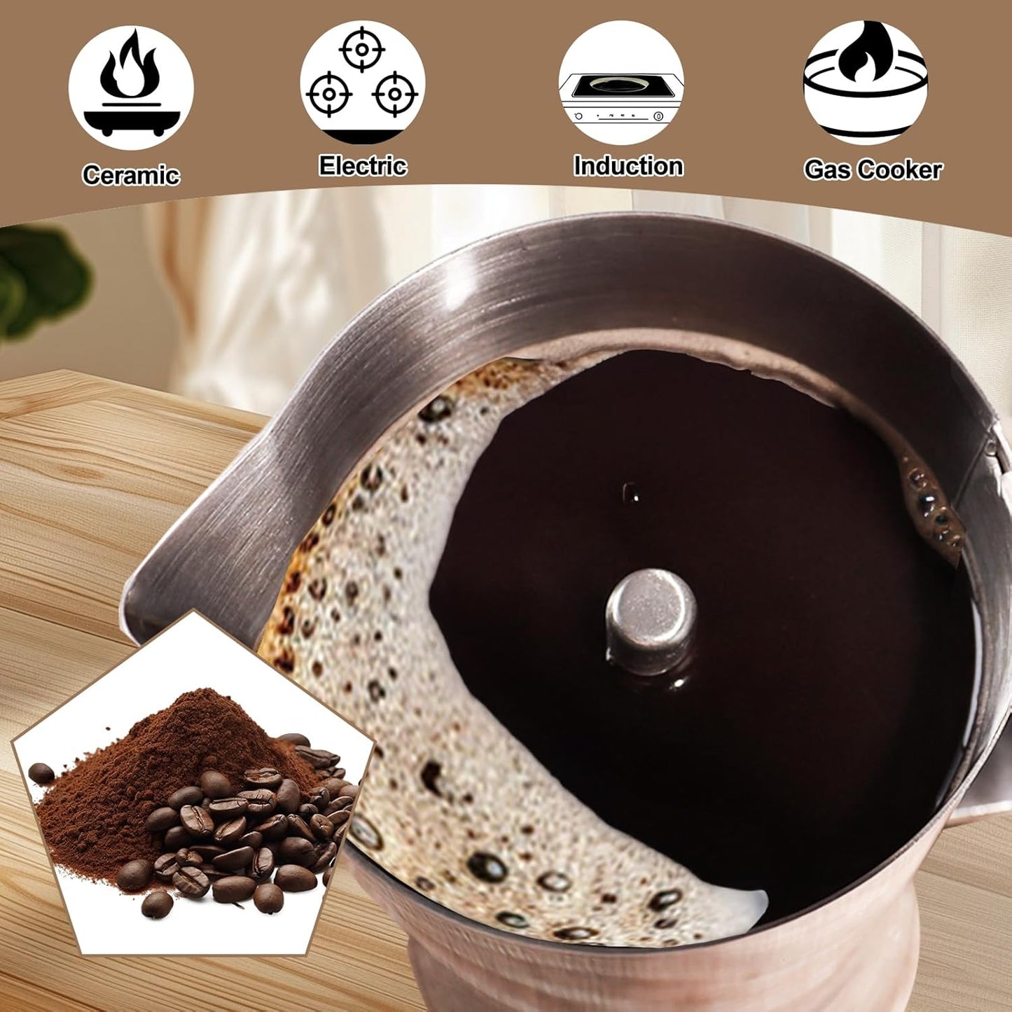 Uncoated 6 Cup Moka Pot 304 Thickened Stainless Steel Coffee Maker Stovetop Espresso Coffeemaker Italian Classic Style Brewing Greca Cafe Mocha Machine for Cafeteras Camping Travel Home 300ml 10oz