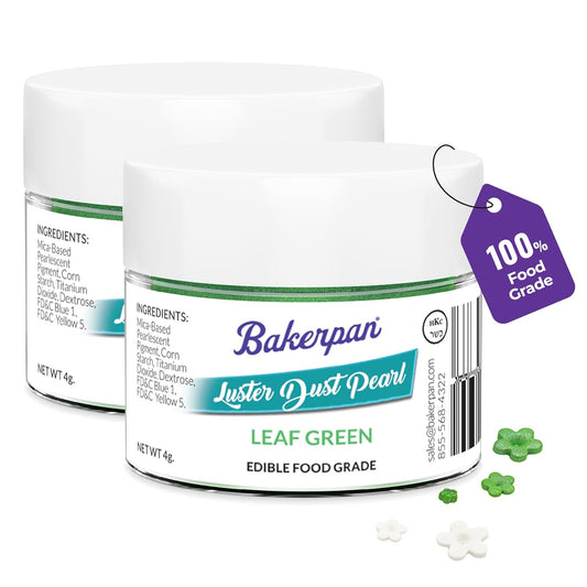 Bakerpan Pearl Luster Dust Edible, Leaf Green Edible Glitter for Cocktails, Set of 2-4 Grams Glitter for Cake Decorating, Cookies, Chocolates and Candies, Drinks (Made in USA)