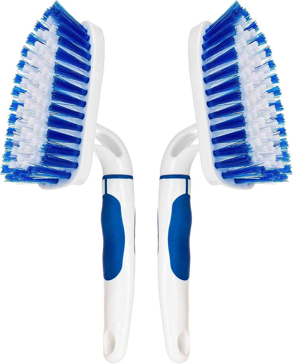 2-Pack Scrub Brush for Cleaning with Long Handle,Medium Firm Brush Bathroom Cleaning Supplies and Bathtub Cleaner and Shower Cleaning Brush,Multi-Scene Use for Kitchen or Carpet Brush,White&Blue