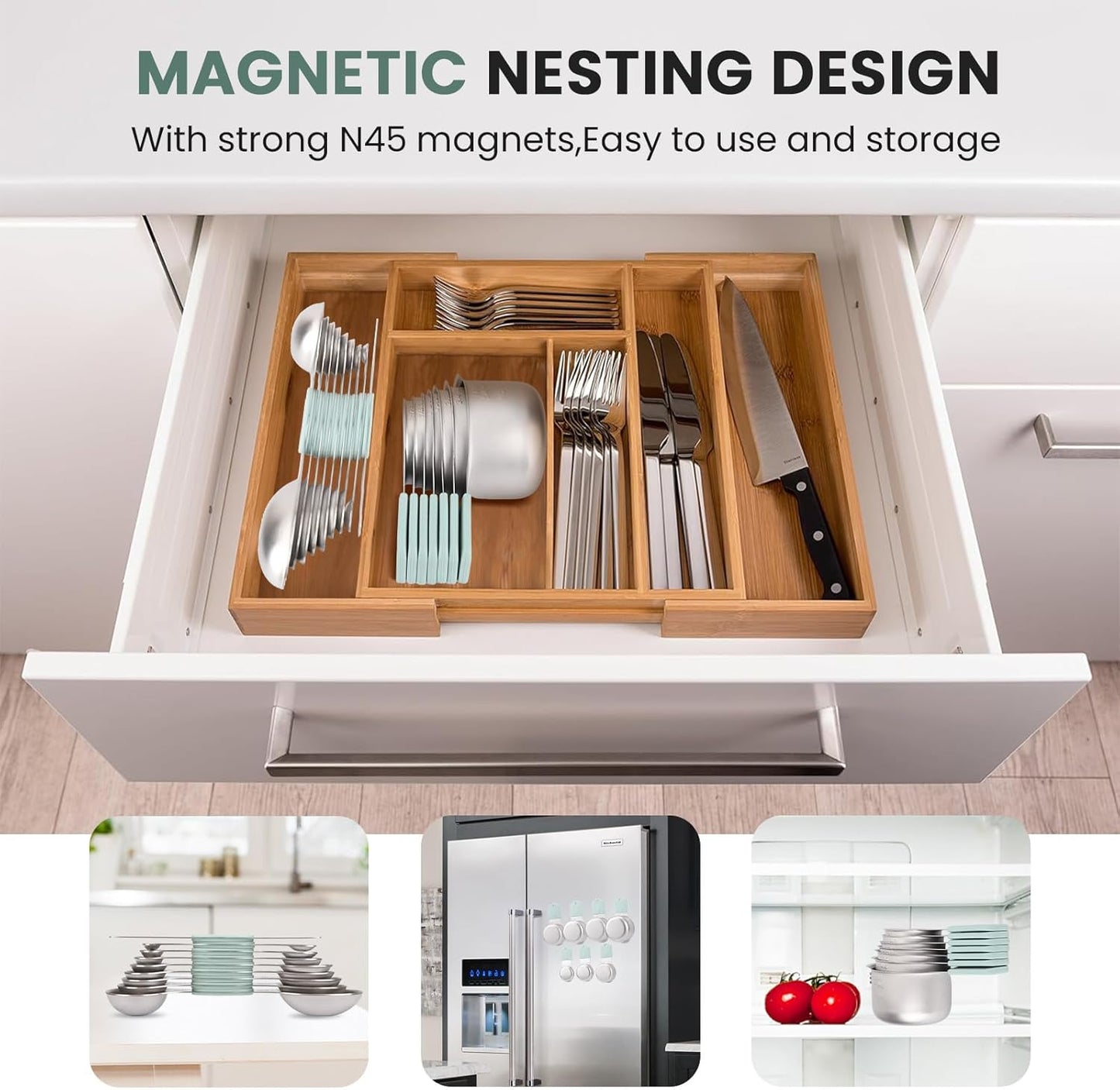 Magnetic Measuring Cups and Spoons Set-Heavy Duty 304 Stainless Steel，Double Measurement Markings，Set of 16 with Leveler for Measure Dry and Liquid Ingredients (Mint)