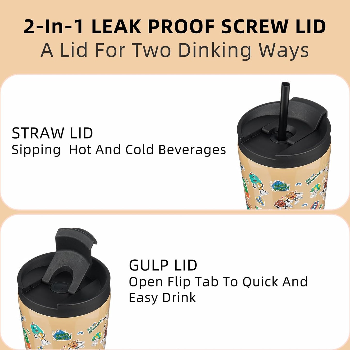 BJPKPK 34oz Skinny Tumbler With lid And Straw Stainless Steel Travel Coffee Mug Insulated Tumblers Cups,Spring Party Brown