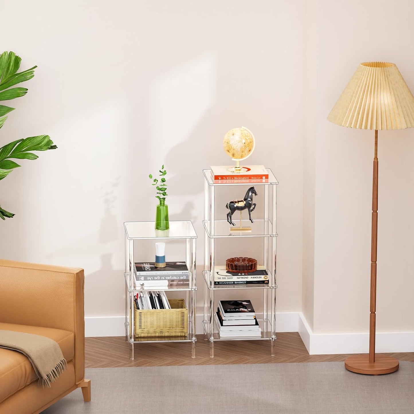 Acrylic Side Table Clear 3-Tier End Table for Living Room, Office, Hallway, Bedroom Small Bedside Table (8mm 13.1'' Wide)