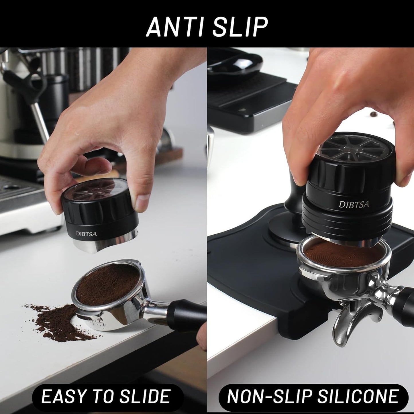 Espresso Tamping Mat, Silicone Coffee Tamper Mat with Corner Edge Tamp Support Station for Countertop, Barista Tools, Espresso Accessories, Medium, Black