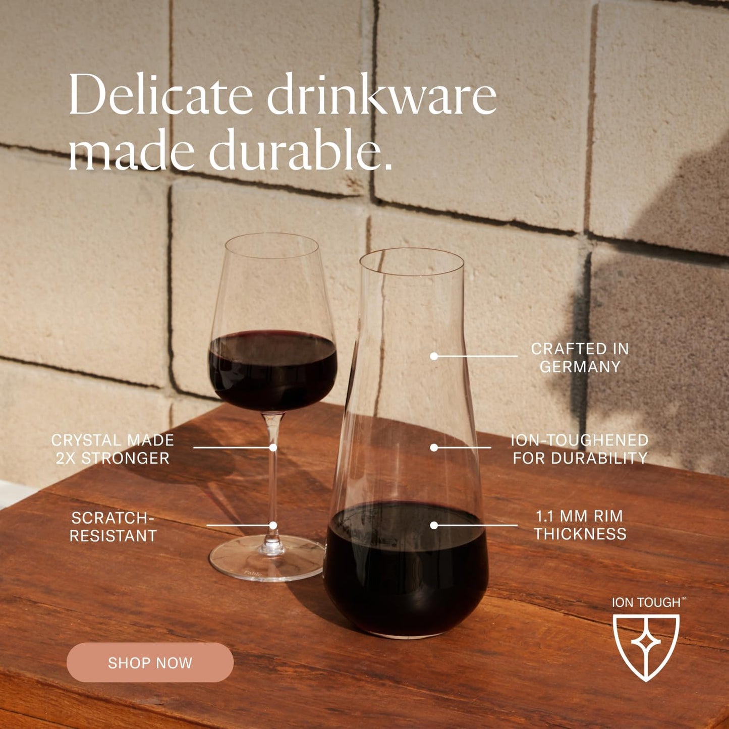 Fable Premium Wine Set - Includes 4 Crystal Wine Glasses and 1 Durable Glass Carafe - Dishwasher Safe Crystalware Bundle with Matching Carafe, Clear