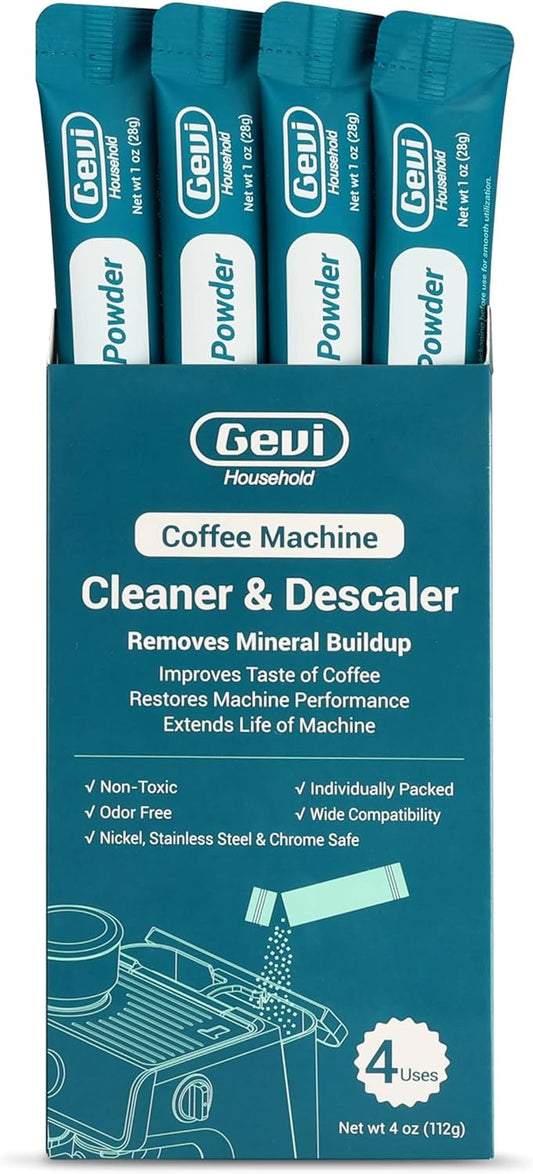 Gevi Household Coffee Maker Cleaner, Espresso Machine Cleaning Powder - 4 Use & Individually Packed for Each Use | Organic Citric Acid Cleaner Compatible with All Major Brands