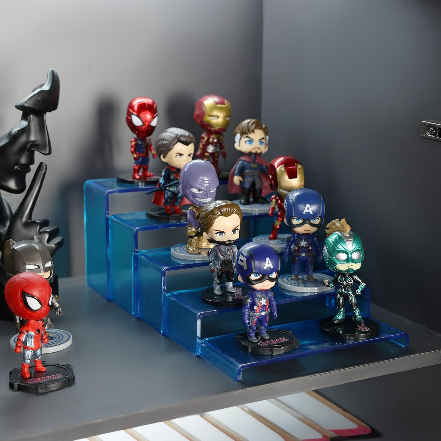 Goabroa Acrylic Display Risers, 2 Sets 10 Pcs Risers Display Stands, Rectangular Acrylic Shelves for Figures, Cupcake, Wine Glass and Handbag display, Transparent Cyan