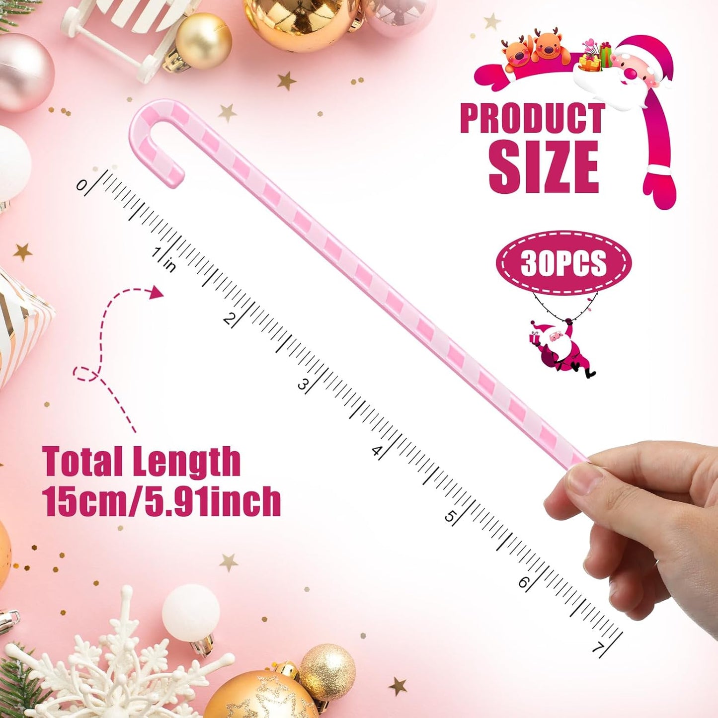 30 Pcs Christmas Coffee Stirrers Candy Cane Swizzle Sticks Coffee Bar Decoration Hot Cocoa Plastic Cocktails Drink Stirrers Reusable Beverage Stir Gifts for Xmas Party Supply (Pink, White)