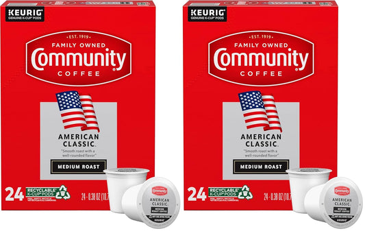 Community Coffee American Classic 24 Count Coffee Pods, Medium Roast, Compatible with Keurig 2.0 K-Cup Brewers, 24 Count (Pack of 2)