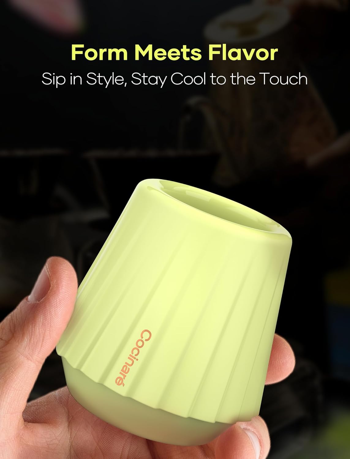 Cocinare KissCup Ceramic Espresso Cup – 2.2oz Demitasse Cup for Espresso, Pour-over coffee & Tea, Lime Green, Ceramic Collection