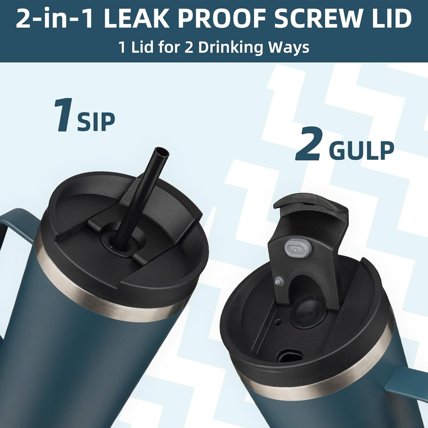 BJPKPK Insulated Tumbler with Handle, 18oz Insulated Tumblers with Lid and Straw, Stainless Steel Metal Water Bottles, Coffee Travel Mugs, Cups, Navy Blue