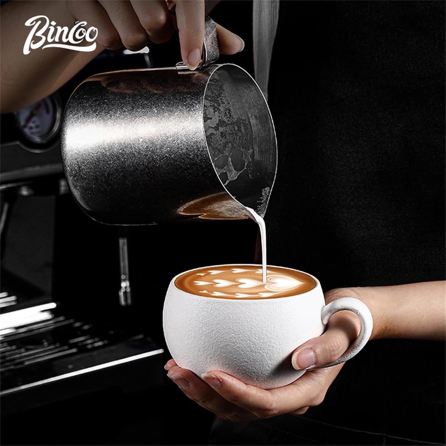 Bincoo Milk Frother Pitcher 750ml (25oz) - Stainless Steel Barista Milk Frothing Cup with Ice Crystals Design - Professional Espresso & Cappuccino Accessories for Coffee Machine,Latte Art