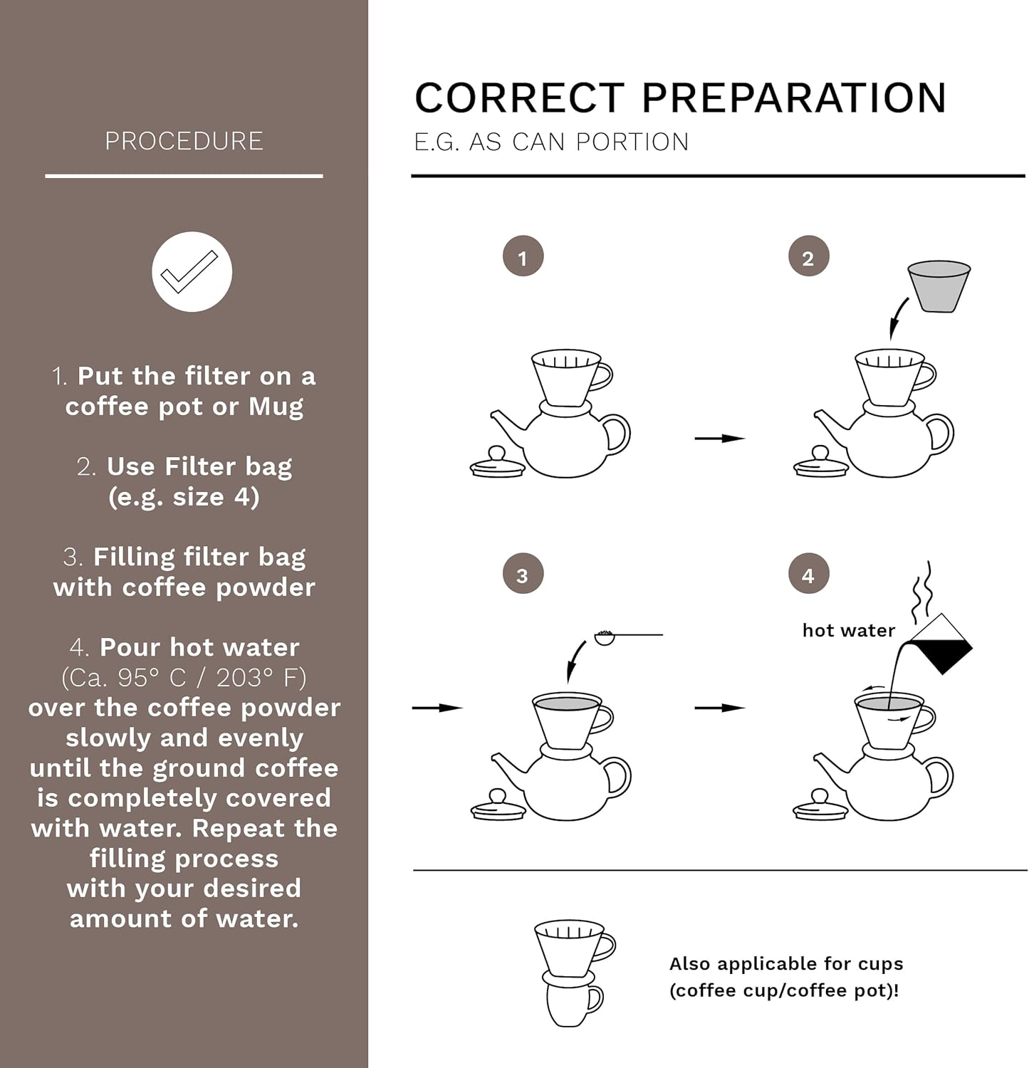 Creano Porcelain Coffee Dripper - White - Ceramic Cone Brewer - Pour Over Coffee Maker for Filter Bags Size 4 - Easy Manual Brew for pure taste - also for Camping, Hiking