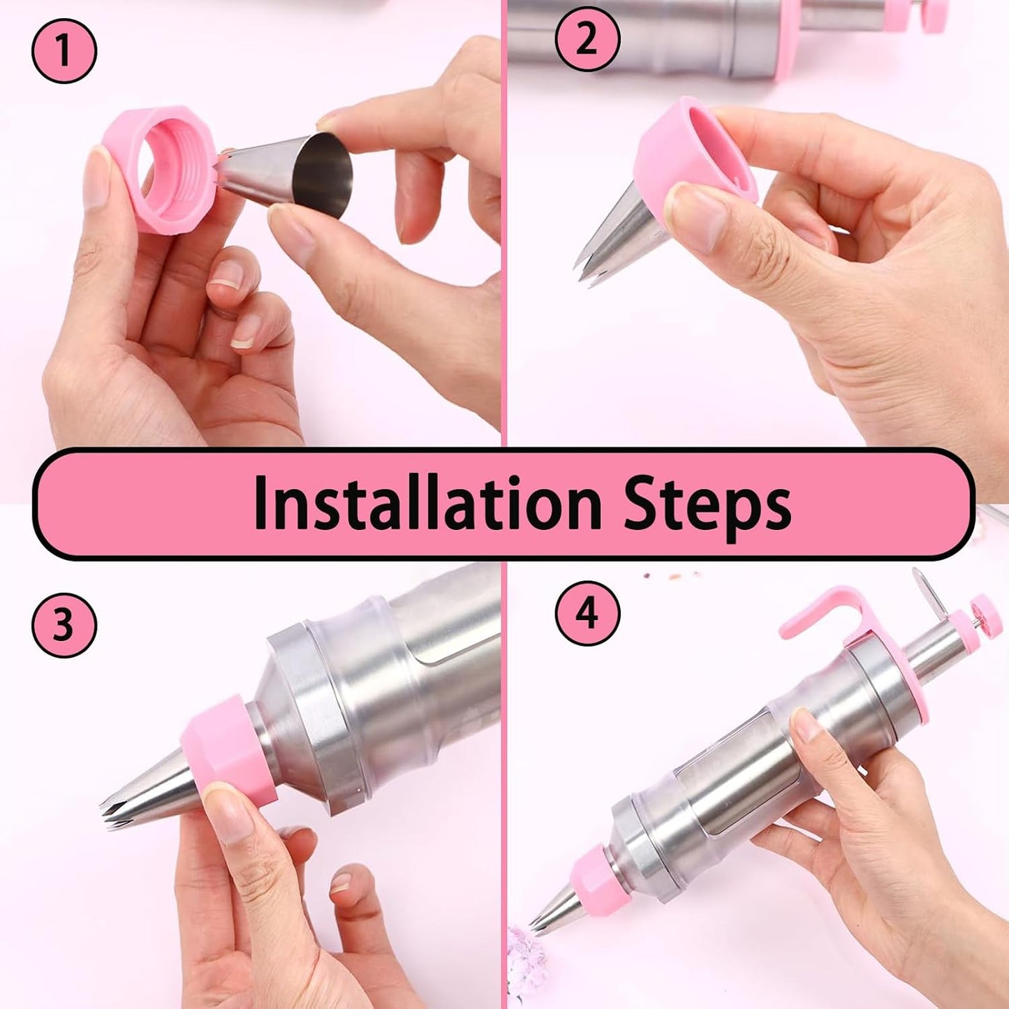 Hendiy Dessert Decorating Syringe Set, Frosting Piping Kit Stainless Steels Cake Decorating Kit with 6 Piping Tips & 9 silicone cupcakes, Cupcake Decorating Kit Piping Bags and Tips Set