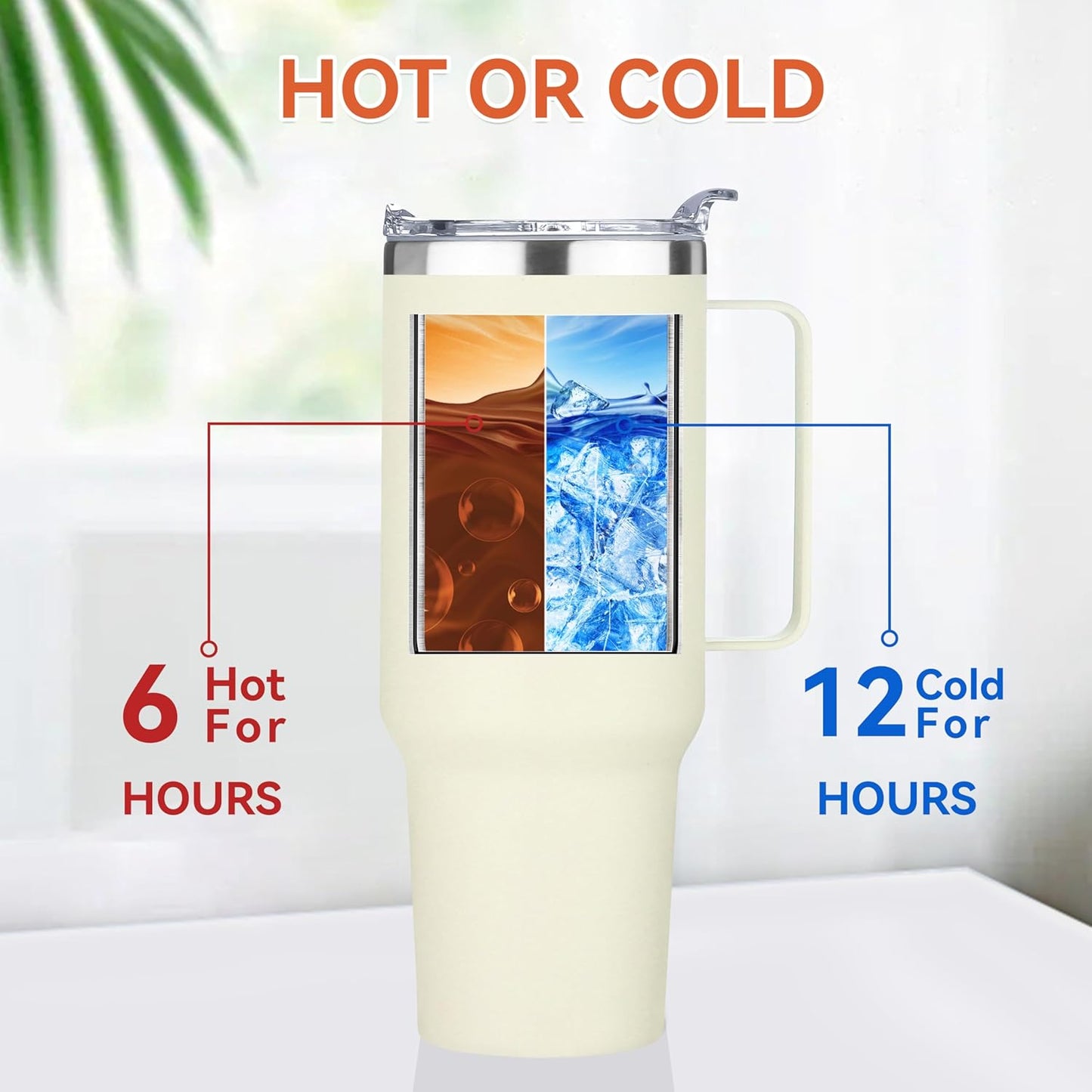 HASLE OUTFITTERS 40 oz Stainless Steel Tumbler with Handle, Vacuum Insulated Tumblers Bulk, Reusable Double Wall Travel Coffee Mug, Durable Powder Coated Water Bottle(Beige, 1)