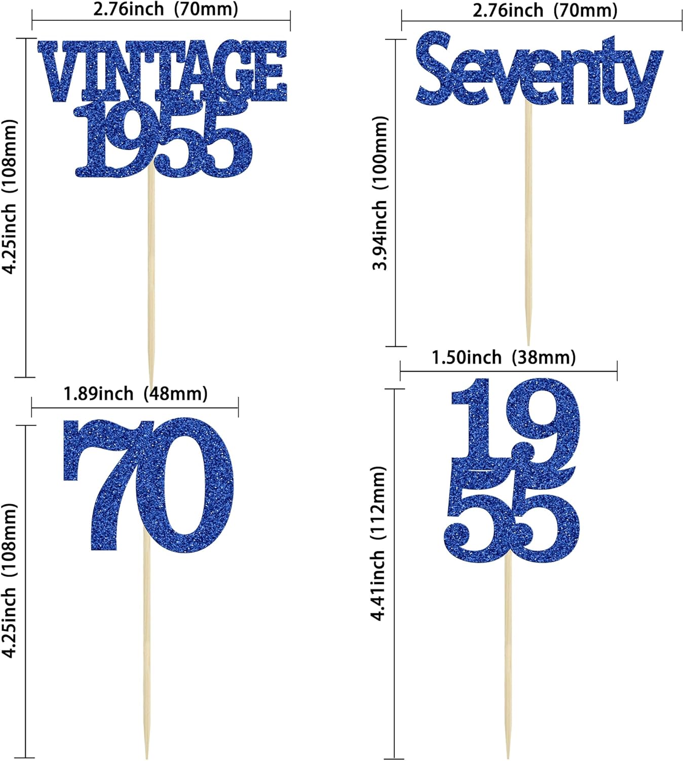 Gyufise 24Pcs Vintage 1955 Cupcake Toppers Glitter Cheers to 70 Fabulous Seventy Cupcake Picks 70th Birthday Wedding Anniversary Party Cake Decorations Supplies Deep Blue