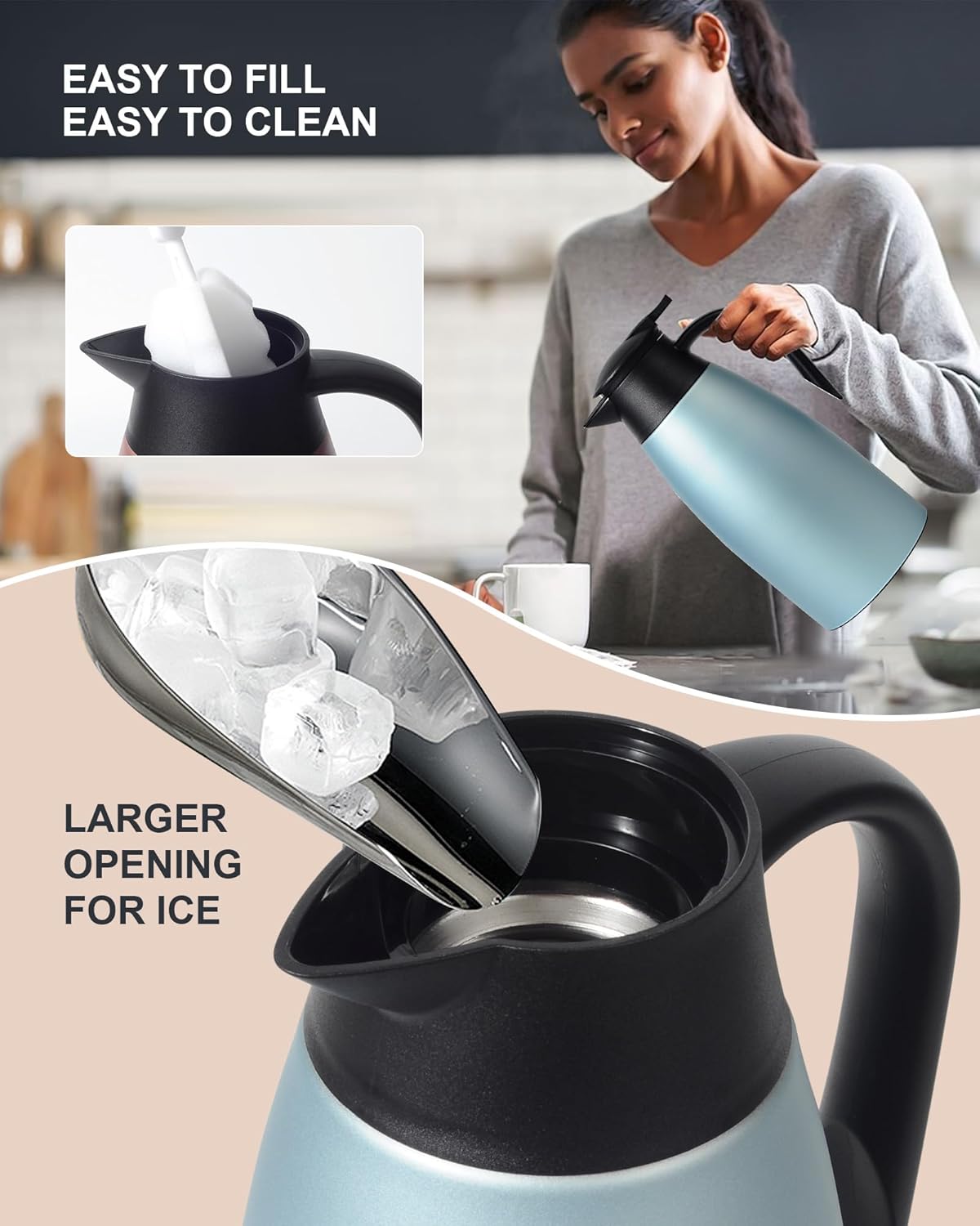 70 OZ Updated Thermal Coffee Carafe for keeping hot, 2 PCS Carafes for hot liquid, Insulated Coffee Carafe Stainless Steel Vacuum Thermal Pot for Coffee, Hot Water,Keep Hot 12 Hours (Blue+Blue)