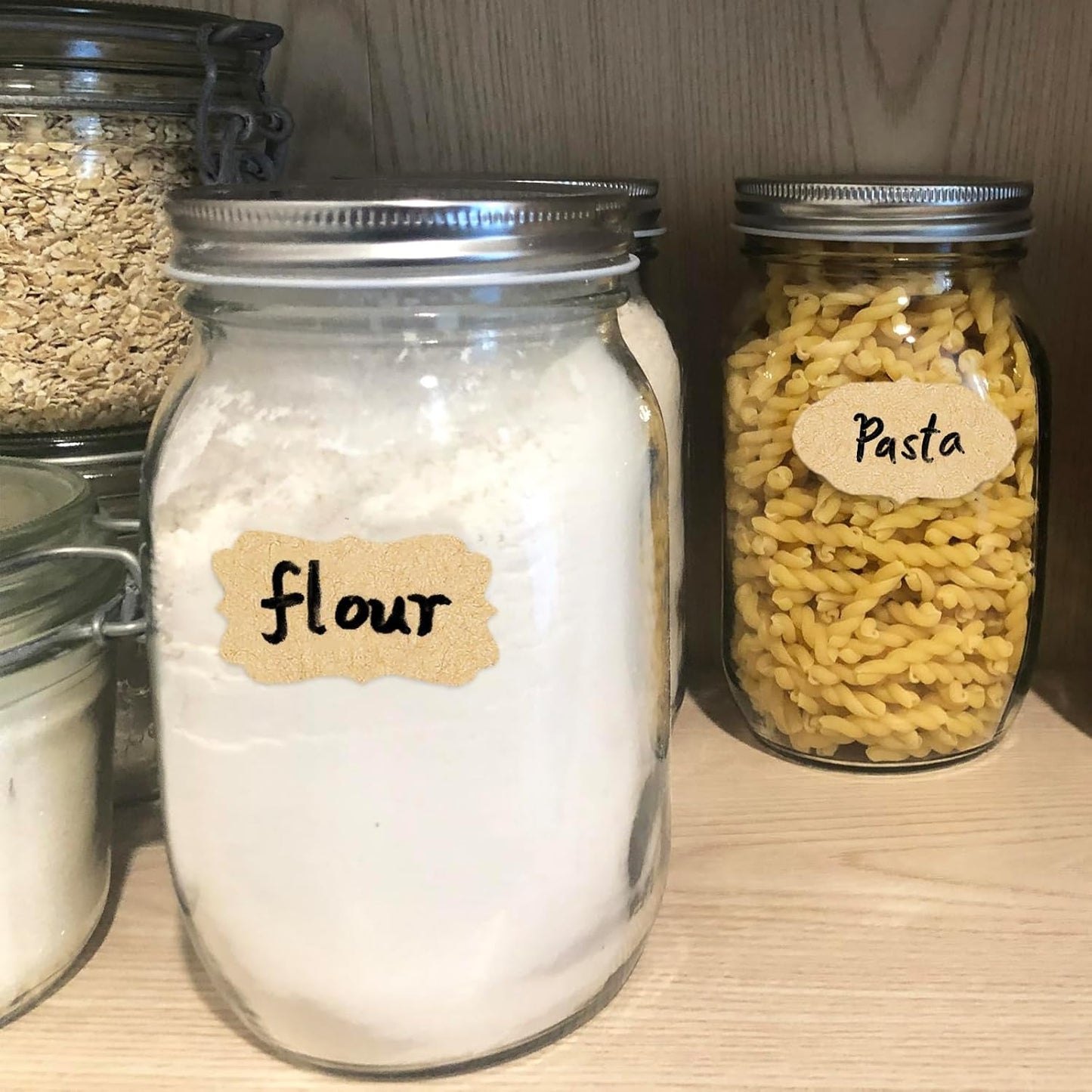 300 Pcs Gift Tag Name Labels Stickers, Kraft Blank Self-Adhesive Jar Labels for Storage Bins Essential Oil Spice Bottle Cosmetic Decoration Food Containers, Mason Labels Craft Presents Stickers