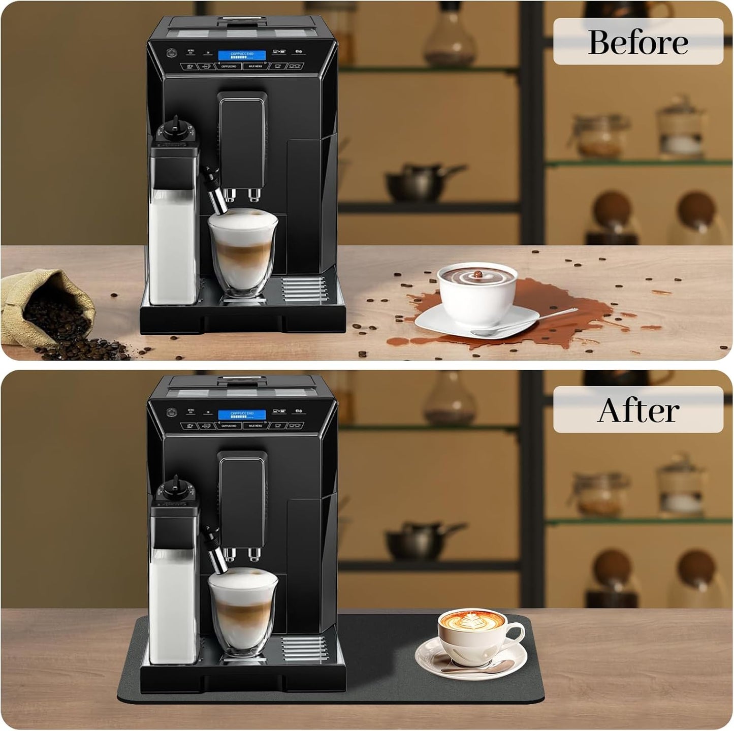 Bloss Coffee Mat, Dish Drying Mat for Multiple Usage, Coffee Bar/Maker Mat, Kitchen Counter Mats, Absorbent Hide Stain Rubber Backed Dish Drying Pad(12.2"x19.7", Dark Gray)