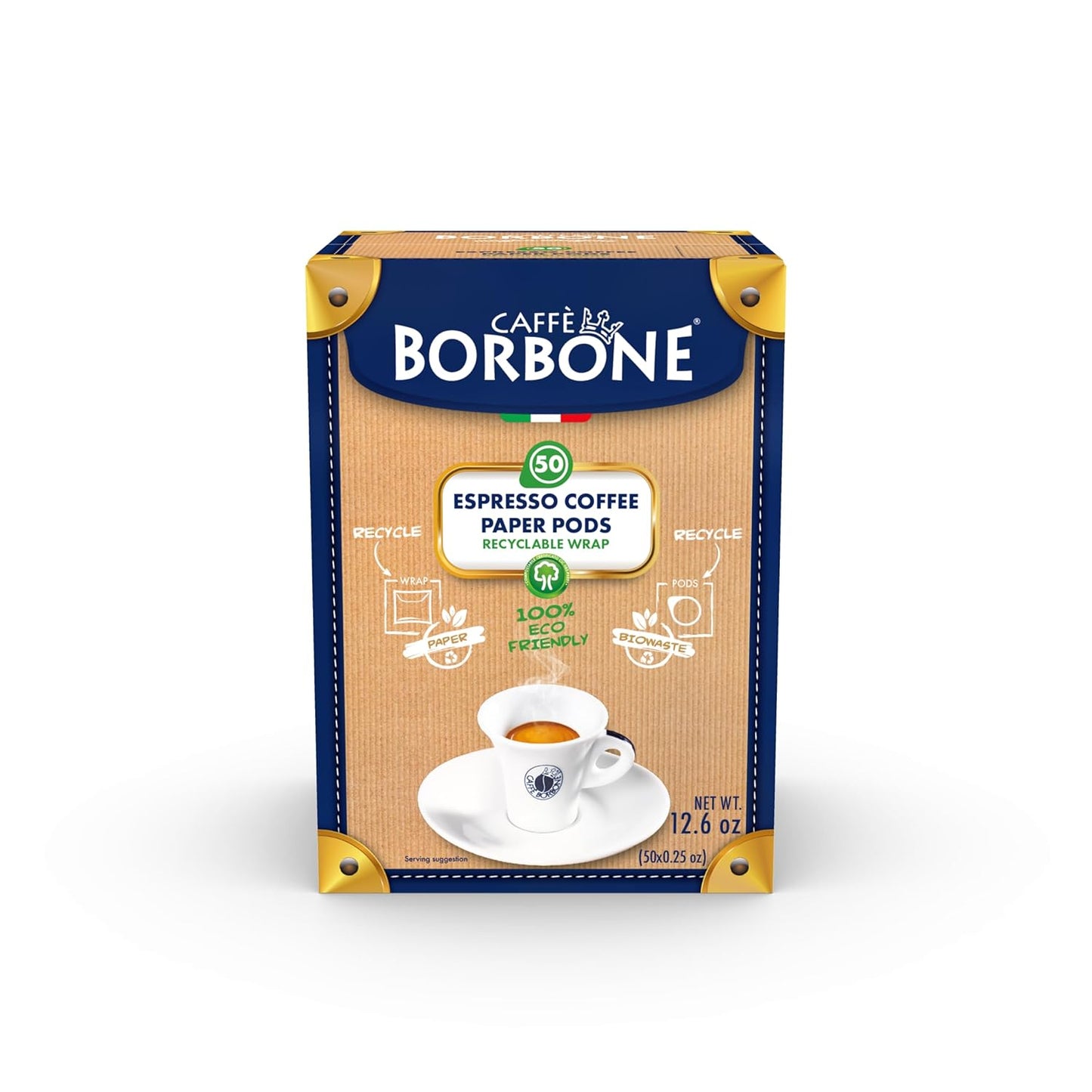 Caffè Borbone Espresso Paper Pods, Gold Blend, Sweet and Refined, Medium Roast ESE Pods, Authentic Italian Espresso - 50 Count