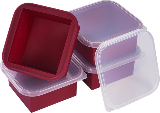 2-Cup Silicone Freezer Trays with Lids – Perfect for Meal Prep, Portion Control, and Easy Freezing-Meal Prep Container Molds for Soup,Leftovers (Cranberry, 4 Pack)