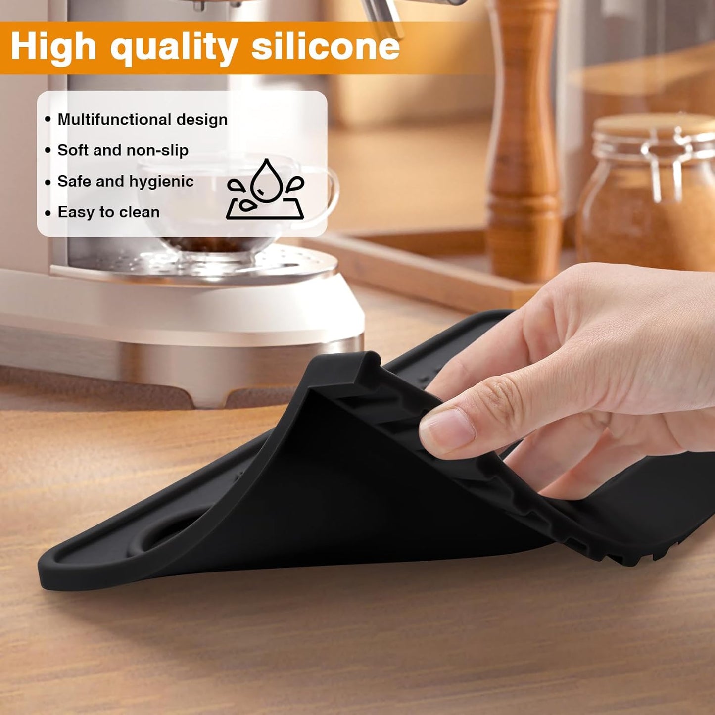 Espresso Tamping Mat, Coffee Tamper Mat, 10.4×5.6 In Silicone Coffee Matt for Counter, Espresso Machine Accessories, Waterproof and Heat Resistant Tamp Mats for Espresso Coffee Station(Black)