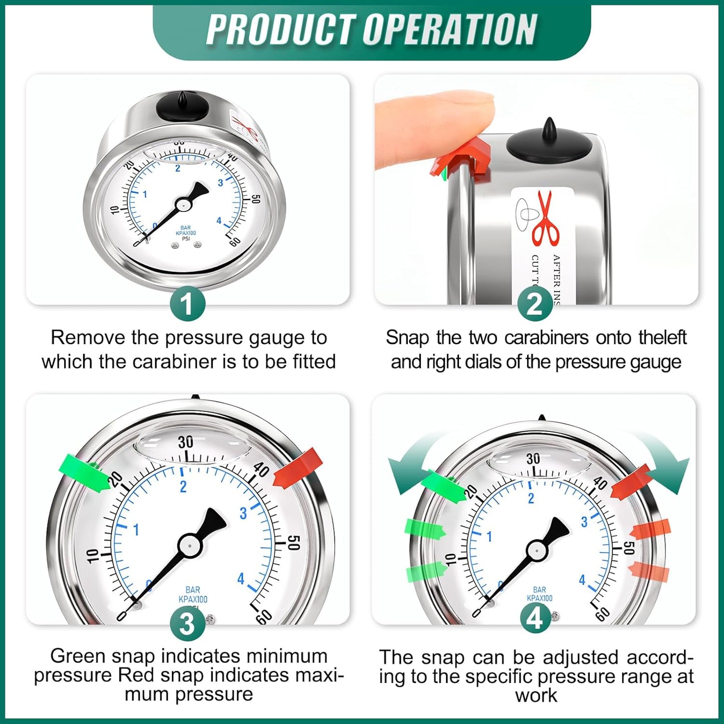 0-60psi Stainless Steel Glycerin Liquid Filled Pressure Gauge 1/4" NPT 2.5" Face Dial Center Back Mount, for Water, Oil and Air Pressure Testing (with Range Mark Pointer)