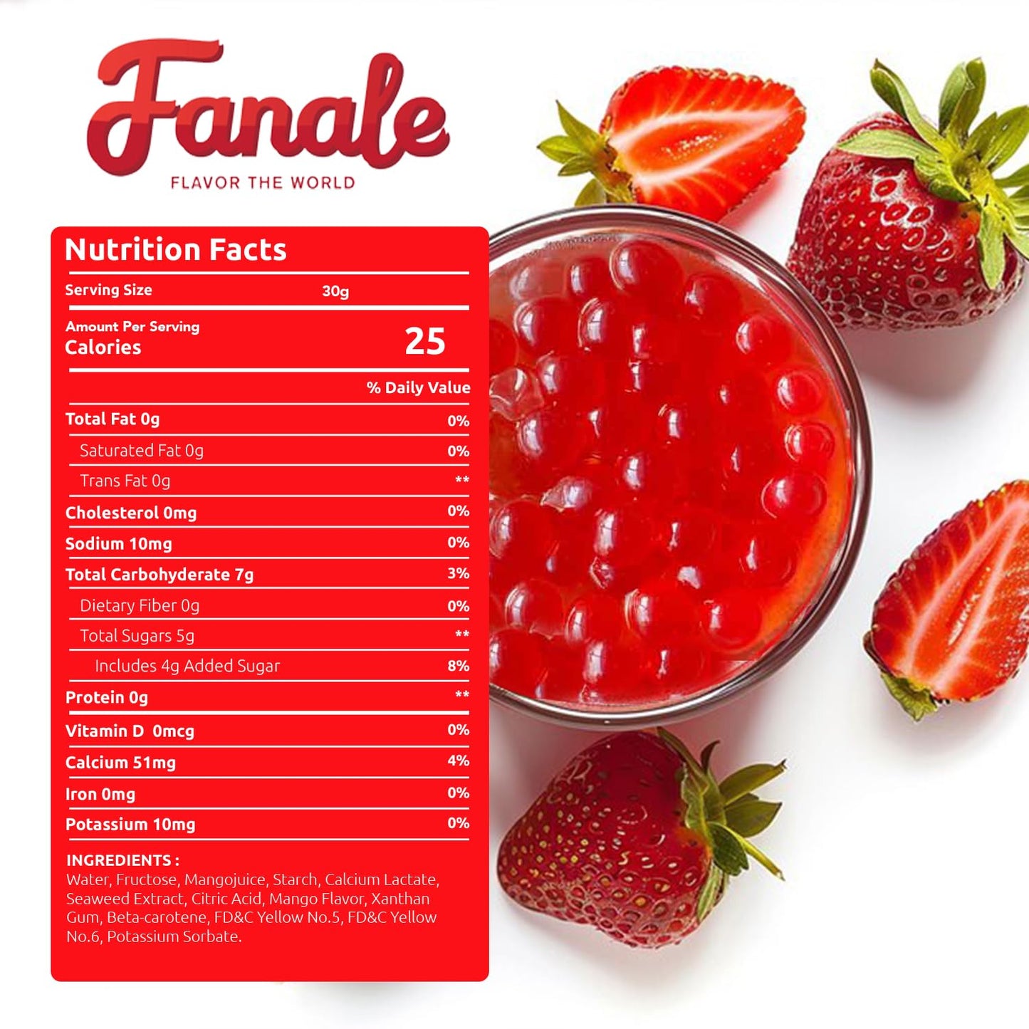 Fanale Strawberry Popping Boba Pearls, Vegan, Non GMO, Gluten Free, Fat Free, Perfect for Bubble Tea, Smoothies, Ice Cream, Desserts, and Beverages.