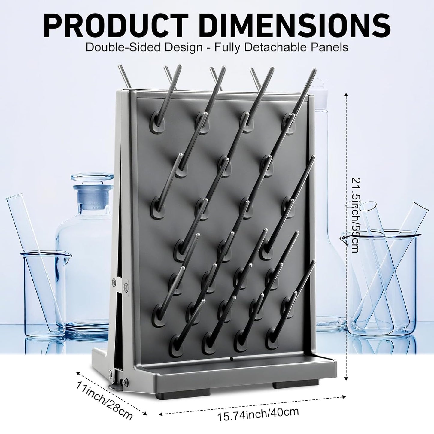 54 Pegs Lab Drying Racks Double Sided Pegboard Bench-top Wall-Mount Laboratory Glassware Detachable PP Test Tube Drying Draining Rack Cleaning Equipment