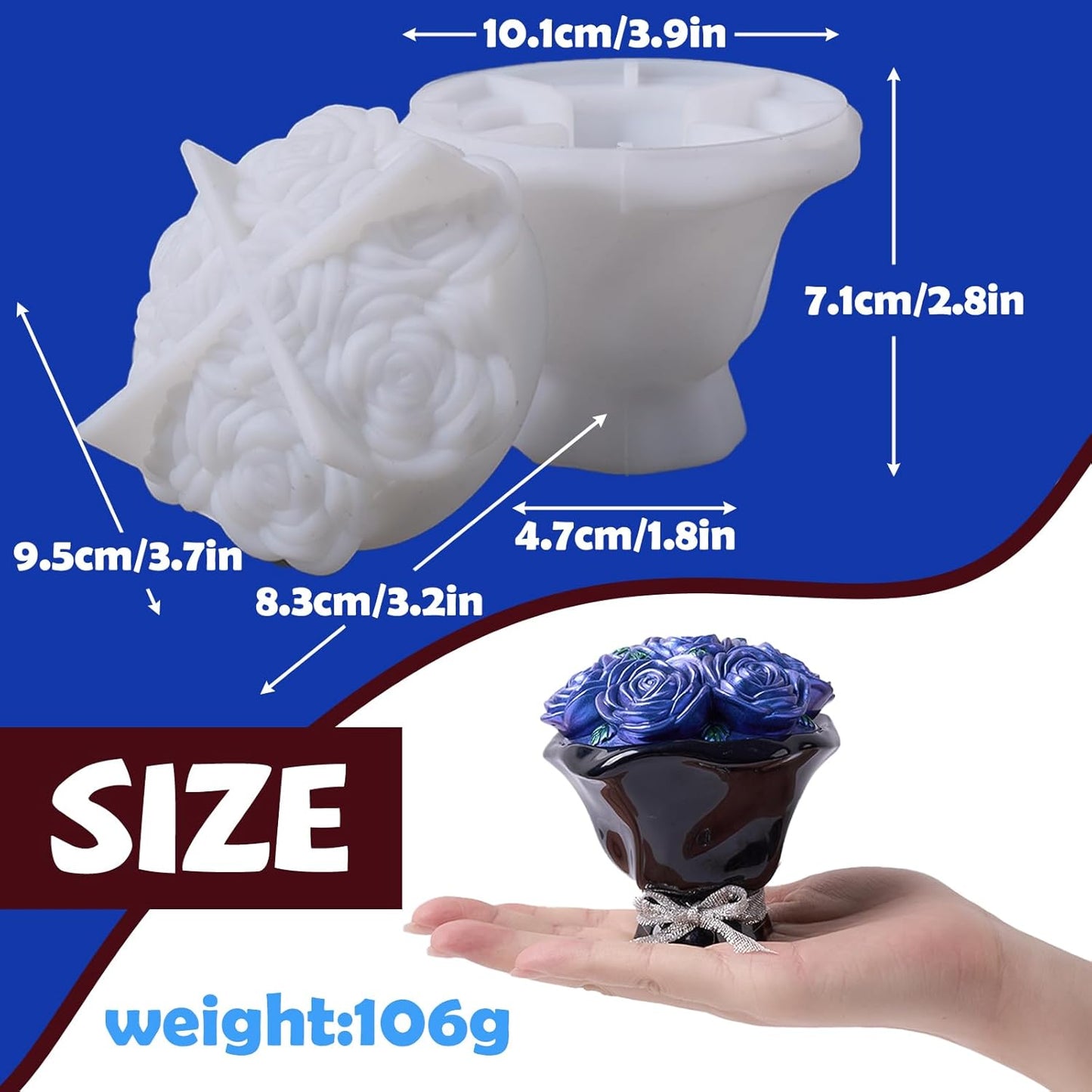 Epoxy Resin Storage Box Silicone Molds A Bouquet of Roses Jar with Lid DIY Jewelry Trinket Candy Container Silicone Mould Epoxy Concrete Cement Plaster Planter Candle Vessel Craft Molds