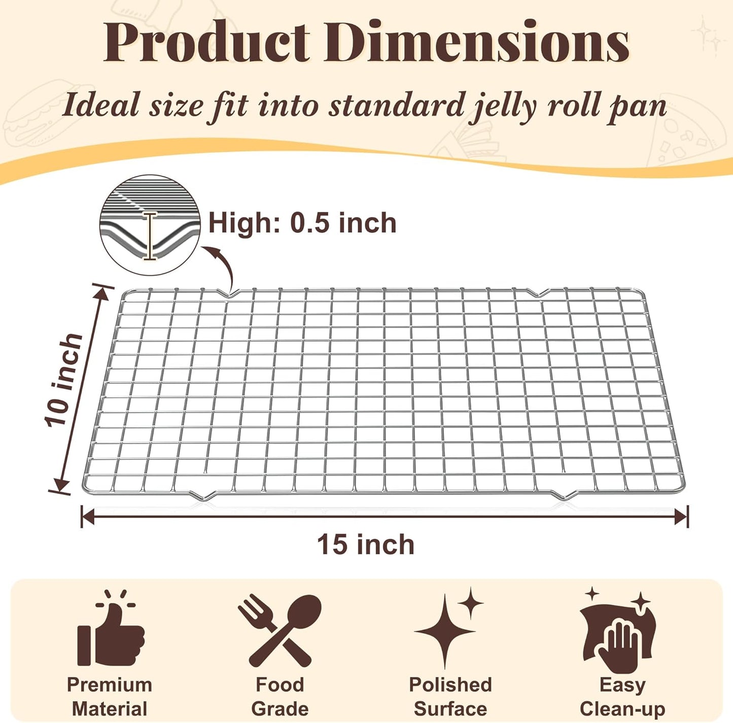Cooling Racks for Cooking and Baking - 2 PCS 10" x 15" Grid Wire Baking Rack for Oven Cooking, Baking, Grilling, Roasting -Dishwasher Safe Bacon Rack- Fits Jelly Roll Cookie Sheet Pan