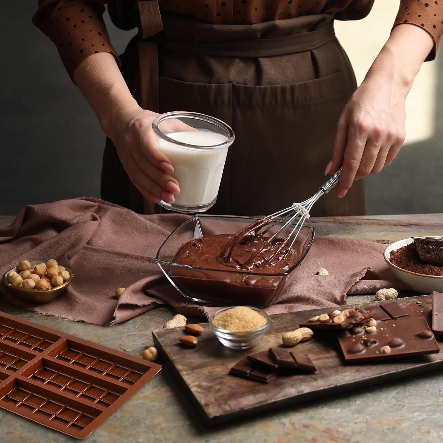 Chocolate Bar Mold,Dubai Chocolate Molds and Scraper for Stuffed Bar,Deep Large and Thick Chocolate Candy Bar Mold for Filling Knafeh Pistachio Kit