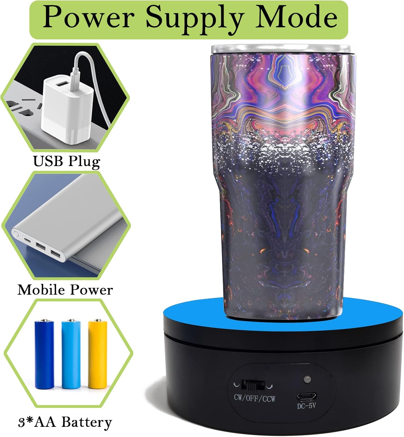 YVV Motorized Rotating Display Stand,Turner Cup Platform for Epoxy Glitter Tumbler, 360 Automatic Mute Rotating Turntable, Tumbler Making Supplies Spinner, Base for Product Video Show ,Balck 4.72in