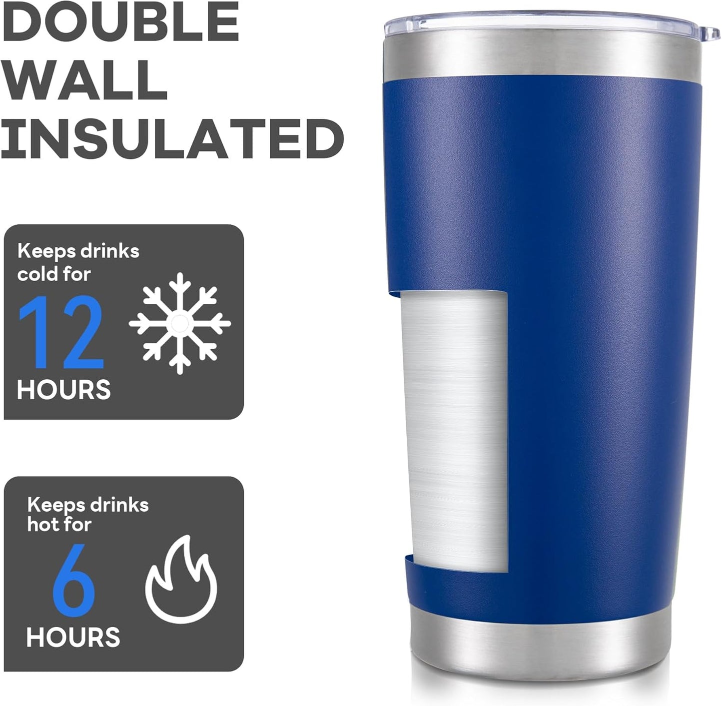 20 oz Tumbler with Lid Stainless Steel Insulated Tumblers Bulk Double Wall Vacuum Cups Powder Coated Travel Mug Keep Drinks Cold and Hot, Blue, 12 Pack
