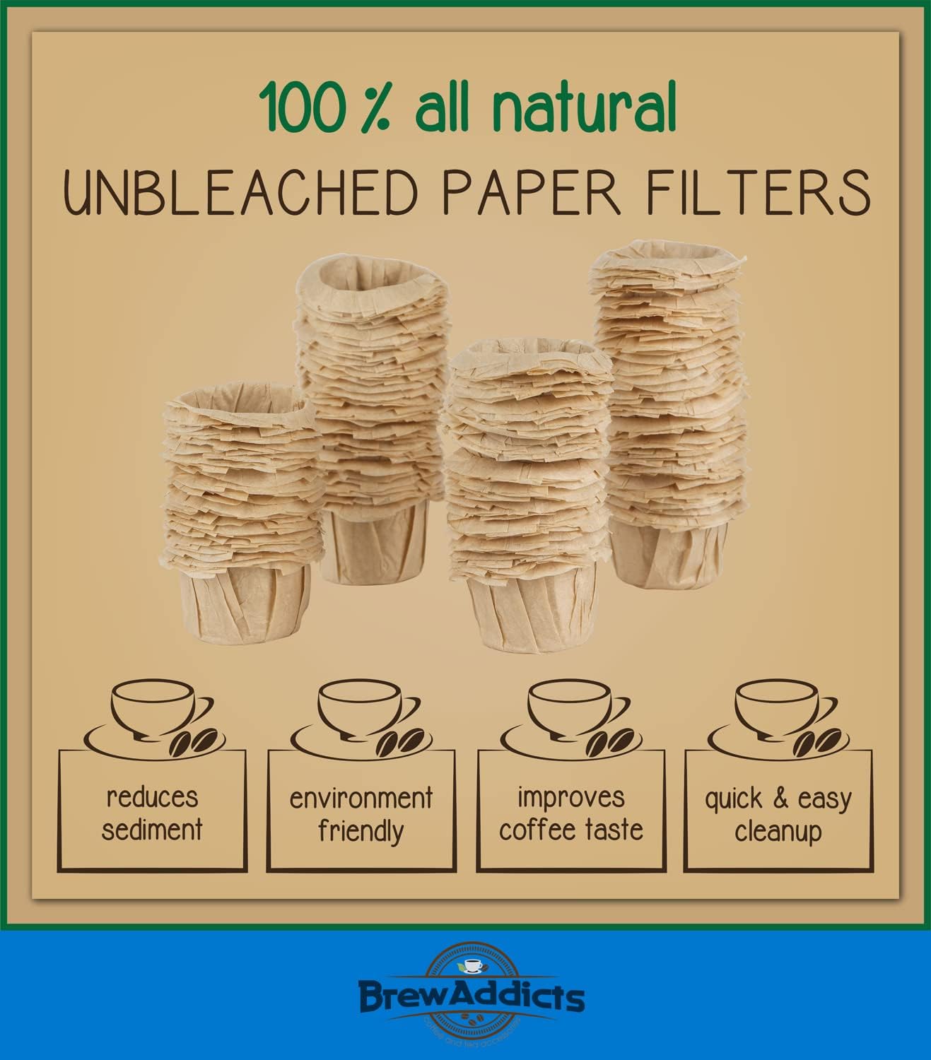 300 Paper Coffee Single-Use Filters, Brown, All-Natural & Unbleached for Keurig Brewers and Compatible with K-Cup Pods 1.0 & 2.0 Models, Disposable filters