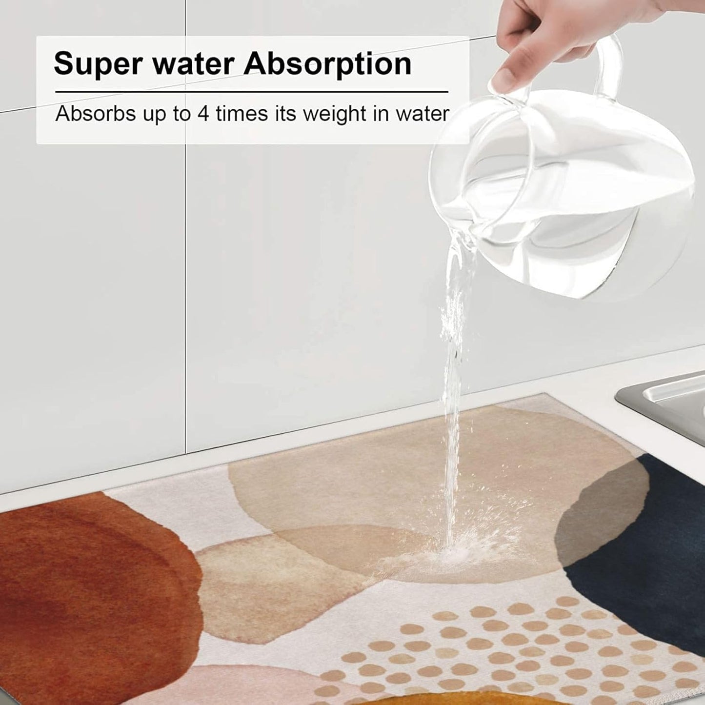 Boho Abstract Art Dish Drying Mats 18x24 Inch,Modern Geometric Girly Pink Dish Pad Drying Rack Mat for Kitchen Counter Ultra Absorbent Microfiber Dishware Coffee Maker Bar Countertop Decor