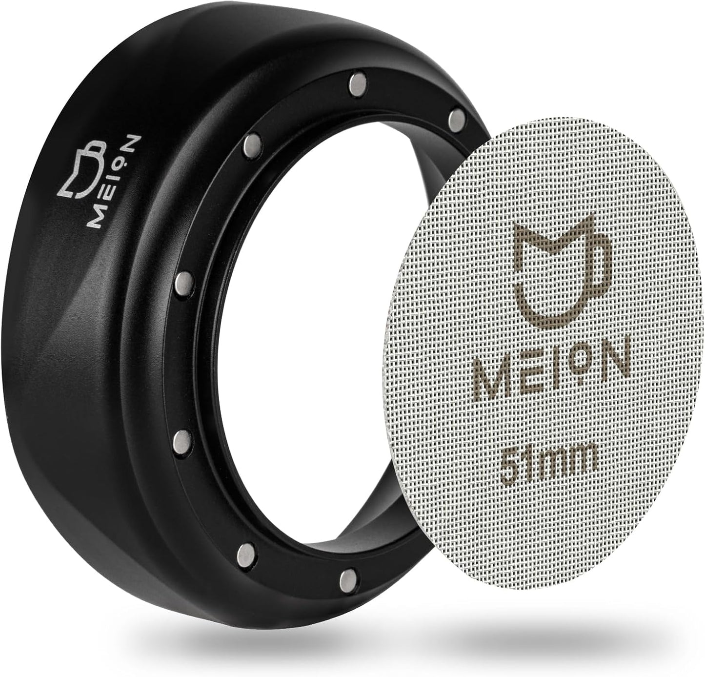 MEION 51mm Espresso Dosing Funnel and 51mm Puck Screen Set for 51mm Portafilters, Magnetic Coffee Portafilter Funnel, Reusable Espresso Puck Screen, Espresso Tools Espresso Accessories (51mm, Black)