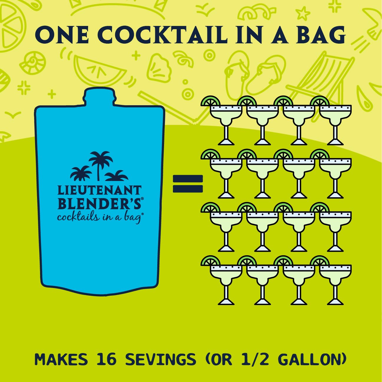 Lt. Blender's Skinny Margarita in a Bag - Skinny Margarita Mix - Each Bag Makes 1/2 Gallon of Keto Friendly Skinny Mixes – Low Carb Margarita Mix – Add Liquor, Wine or as Mocktails (Pack of 3)