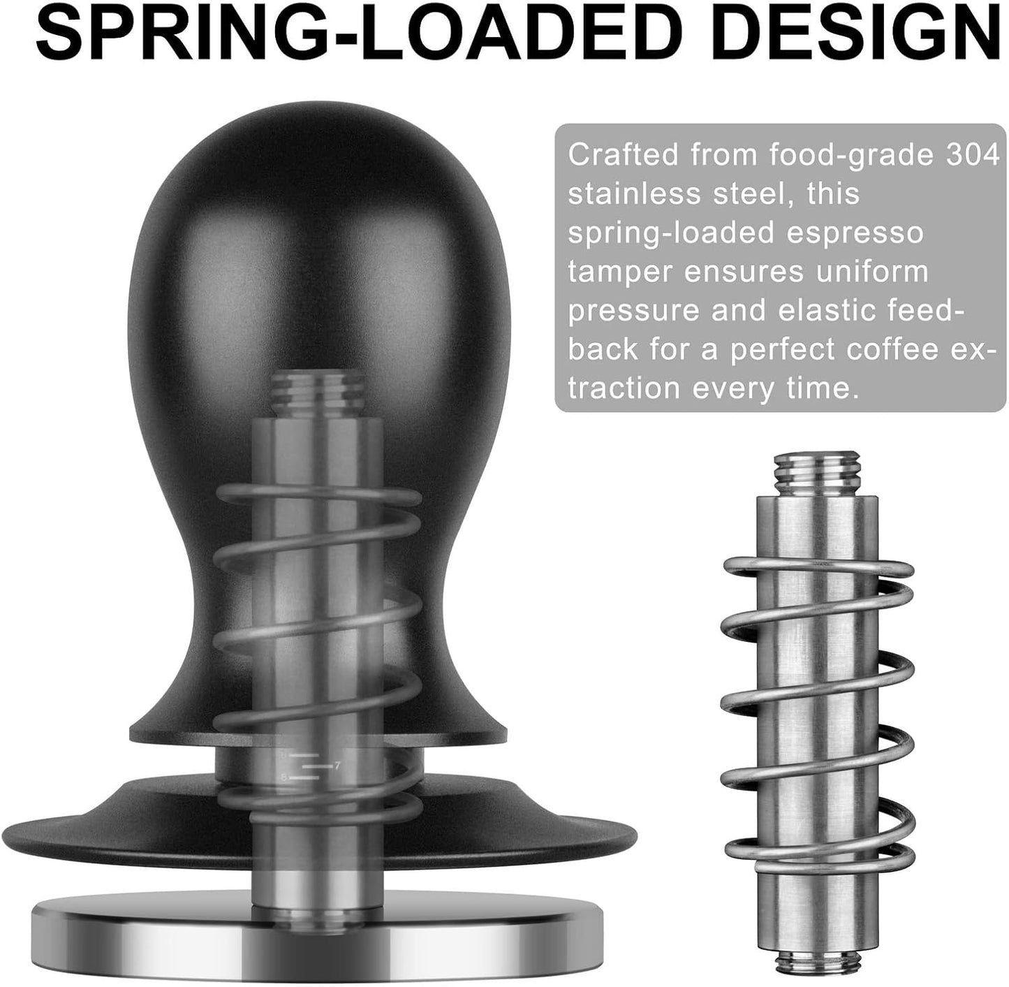 Calibrated Spring Loaded Coffee Tamper for Espresso Machine - Essential Espresso Tool for Perfect Tamping Results - Fits Portafilter Baskets(53mm, Black)