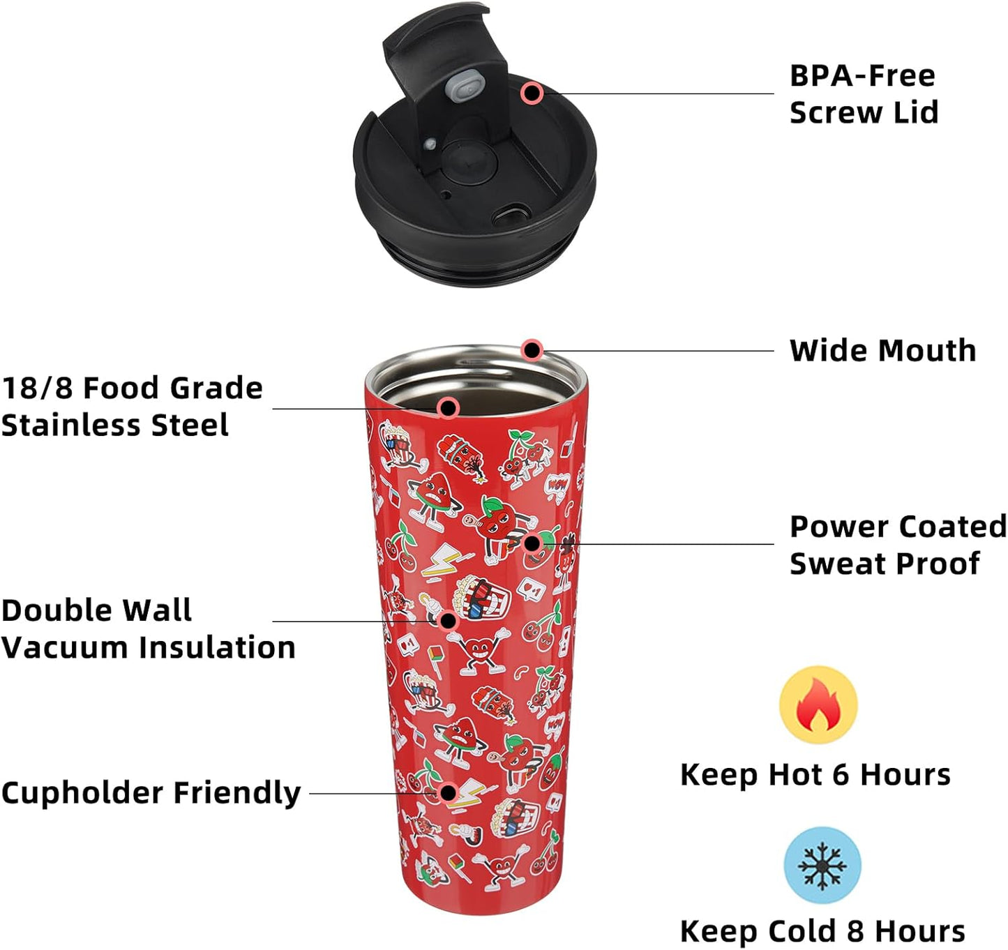 BJPKPK 30oz Tumbler With lid And Straw Stainless Steel Travel Coffee Mug Insulated Tumblers Cups,Passionate Red