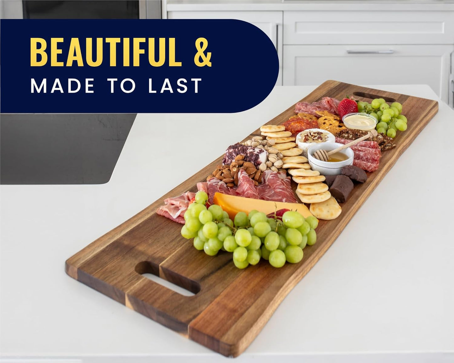 Comfify Extra Large 35" Acacia Wood Charcuterie Serving Board - Premium Wood Grain - Gourmet Meals, Cheese Platters, Appetizers, Dining Table, Kitchen, Patio, BBQ - Serve Chic, Feel Elegant