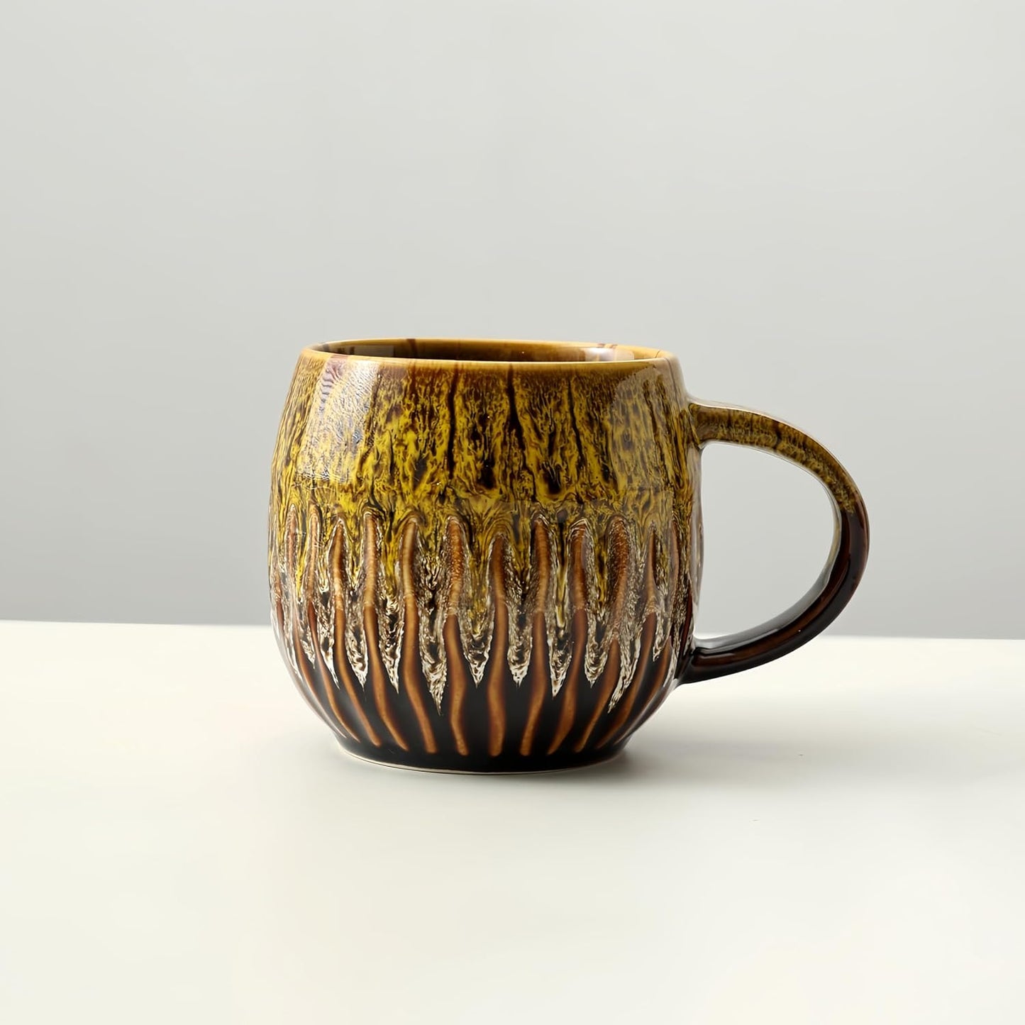 20oz Raku Glaze Coffee Mug - Unique Handcrafted Look Ceramic Cup, Large Tea Mug, Microwave & Dishwasher Safe (yellow)