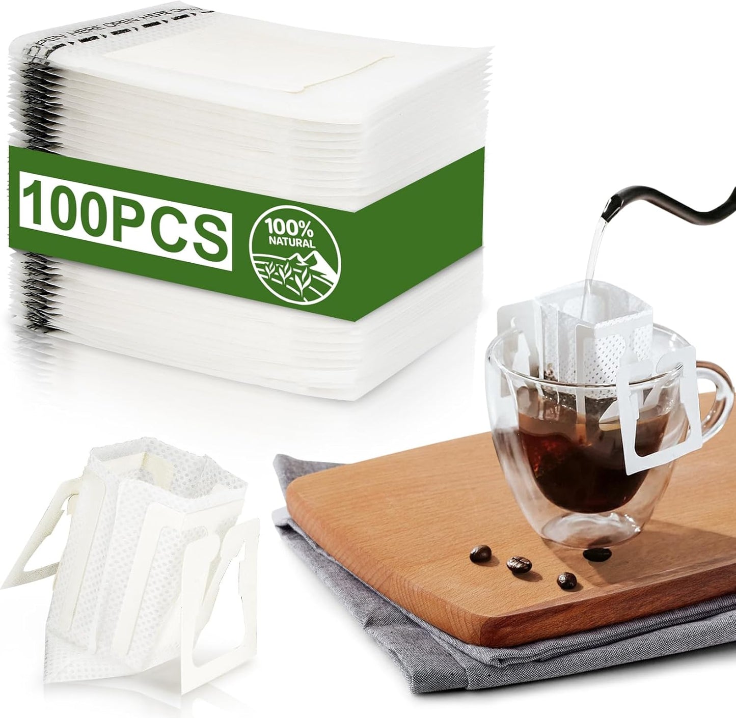 CARGEN 100Pcs Portable Coffee Filter Paper Bag - Hanging Ear Drip Coffee Bags Single Serve Disposable Pour Over Filter Bag for Camping, Backpacking, Travel, Office, Home, Outdoor and on the go