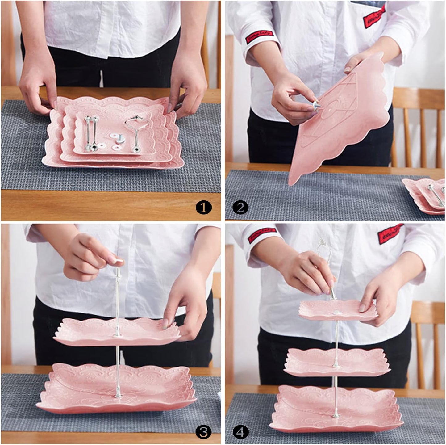 Cupcake Stand,2 Set of 3-Tier Dessert Plates Mini Cakes Fruit Candy Display Tower Cookie Tray Rack Candy Buffet Holder Plastic Cake Stand for Wedding Home Holiday Birthday Christmas Party Decor (Pink)