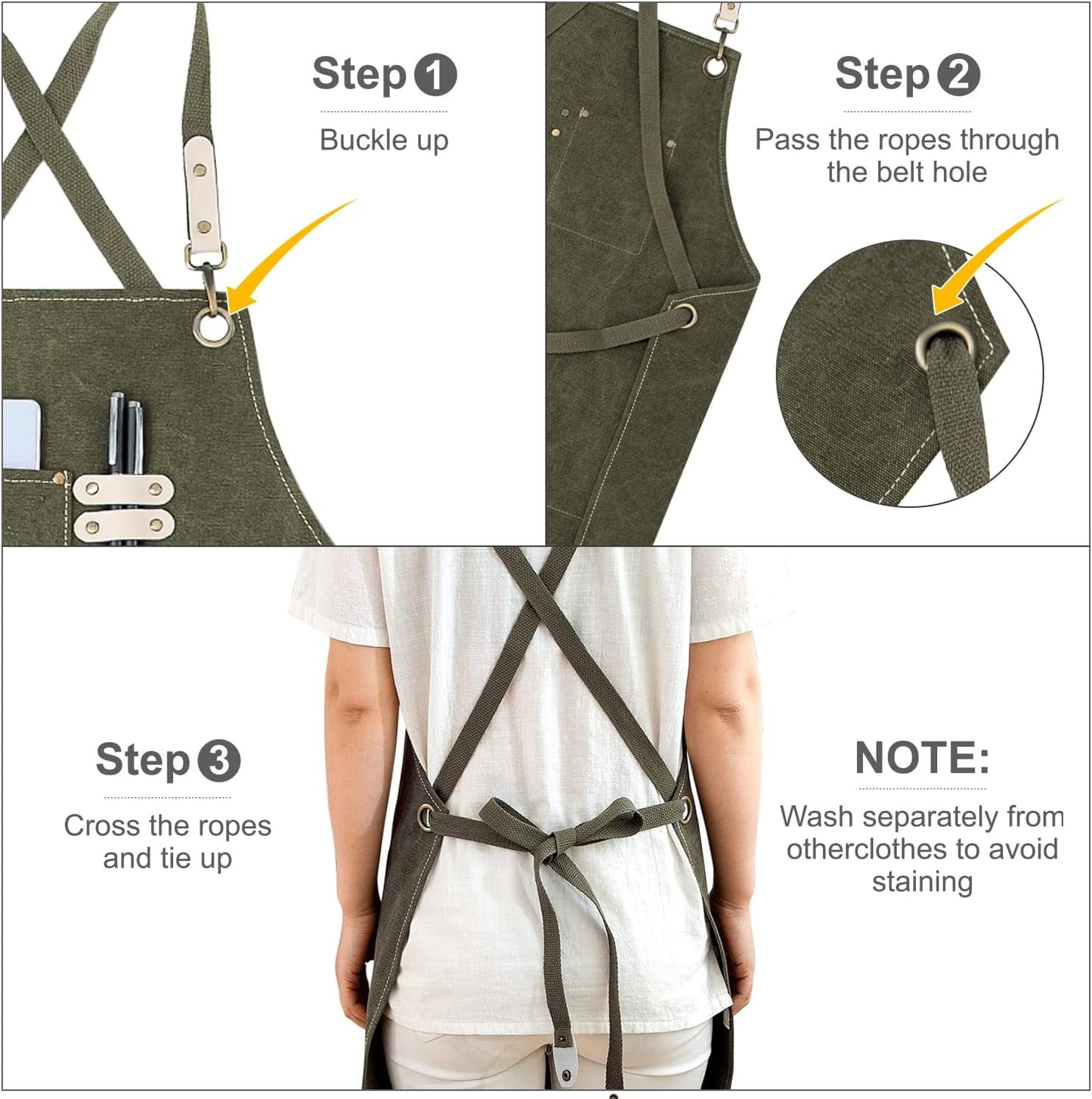 Cotton Canvas Cross Back Apron for Art Painting Garden Chef Bartender Work,Women Men 3 Pockets Waterproof Adjustable M-XXL