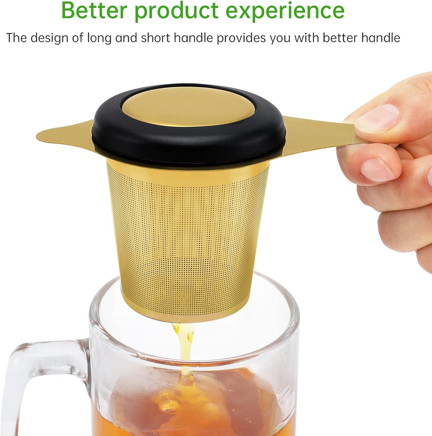 Two Pack Tea Infuser Basket Stainless Steel Tea Strainer Tea Filter With Small Strainer And Lid Tea Diffuser For Loose Tea Superior Brewing Experience (Two pack gold)