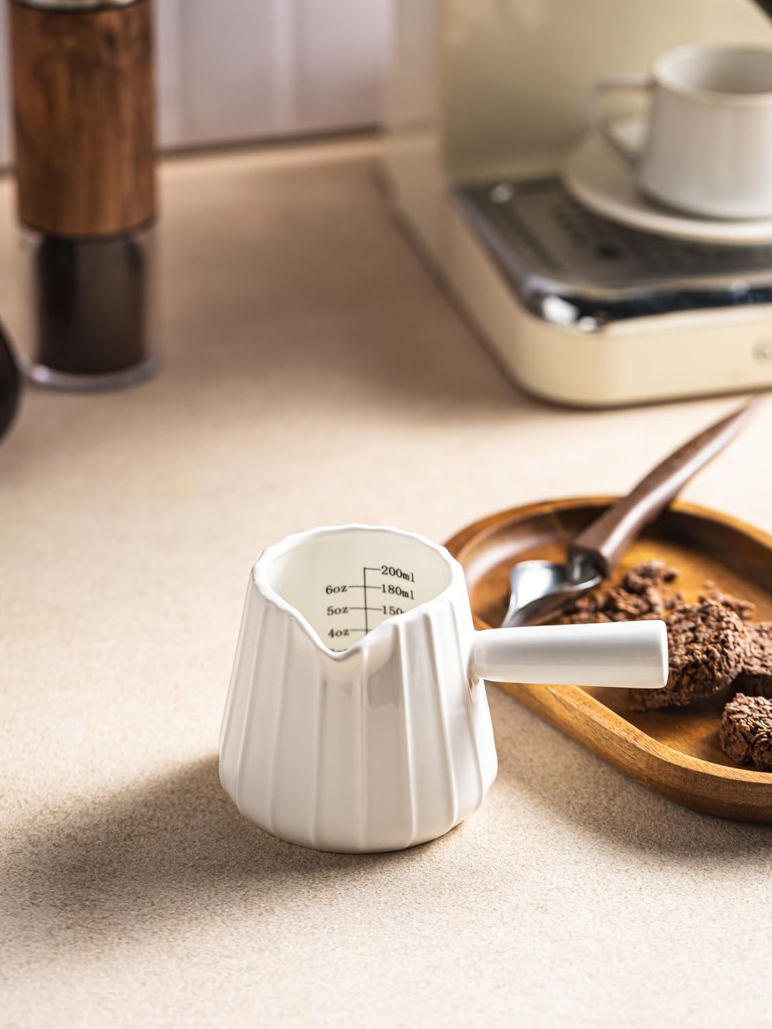 Espresso Cups Ceramic, 200ML Espresso Measuring Cup with Handle, Expresso Shots Cups with Scale, Espresso Accessories, White