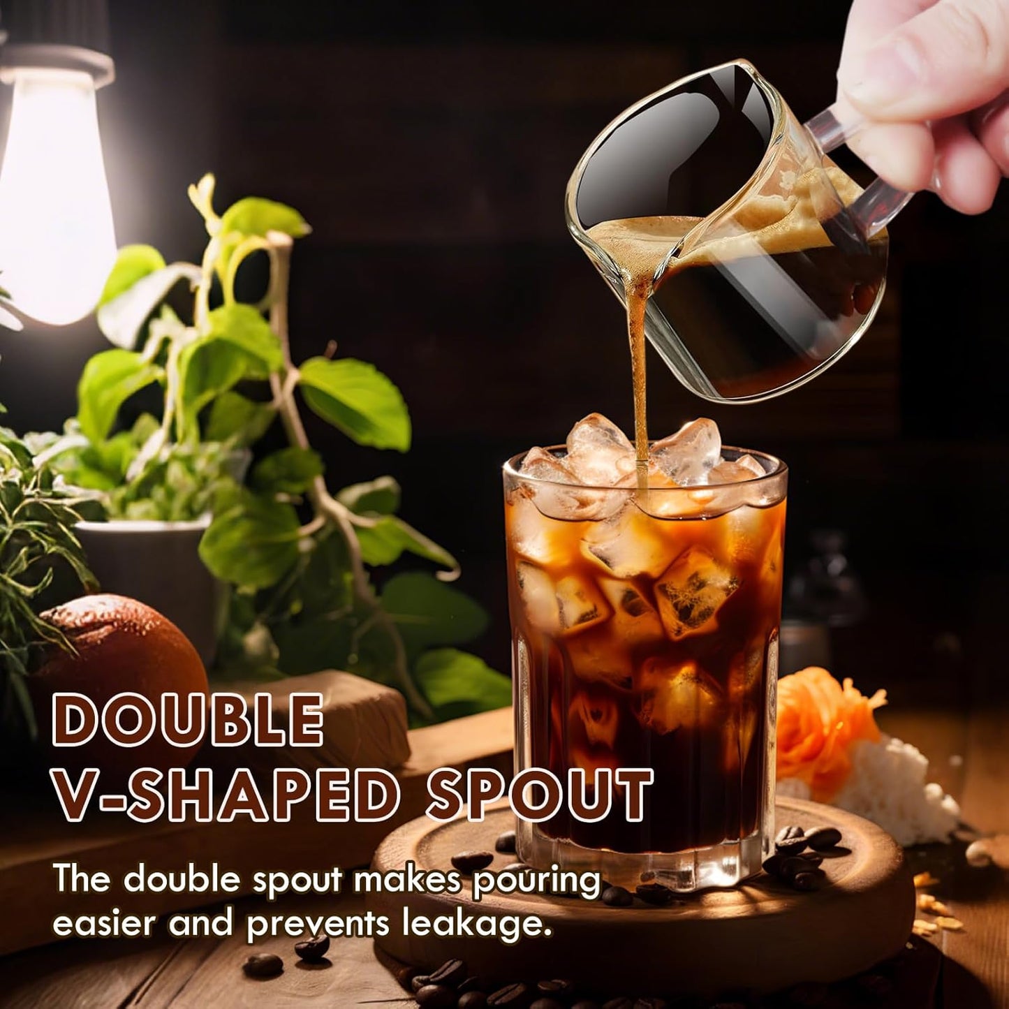 Espresso Cups 4-Piece set, 4 OZ Double Spout Cup with Handle, Espresso Shot Glass with V-Shaped Spout for Espresso Machine, Milk Cup (Espresso Cup Graduated)