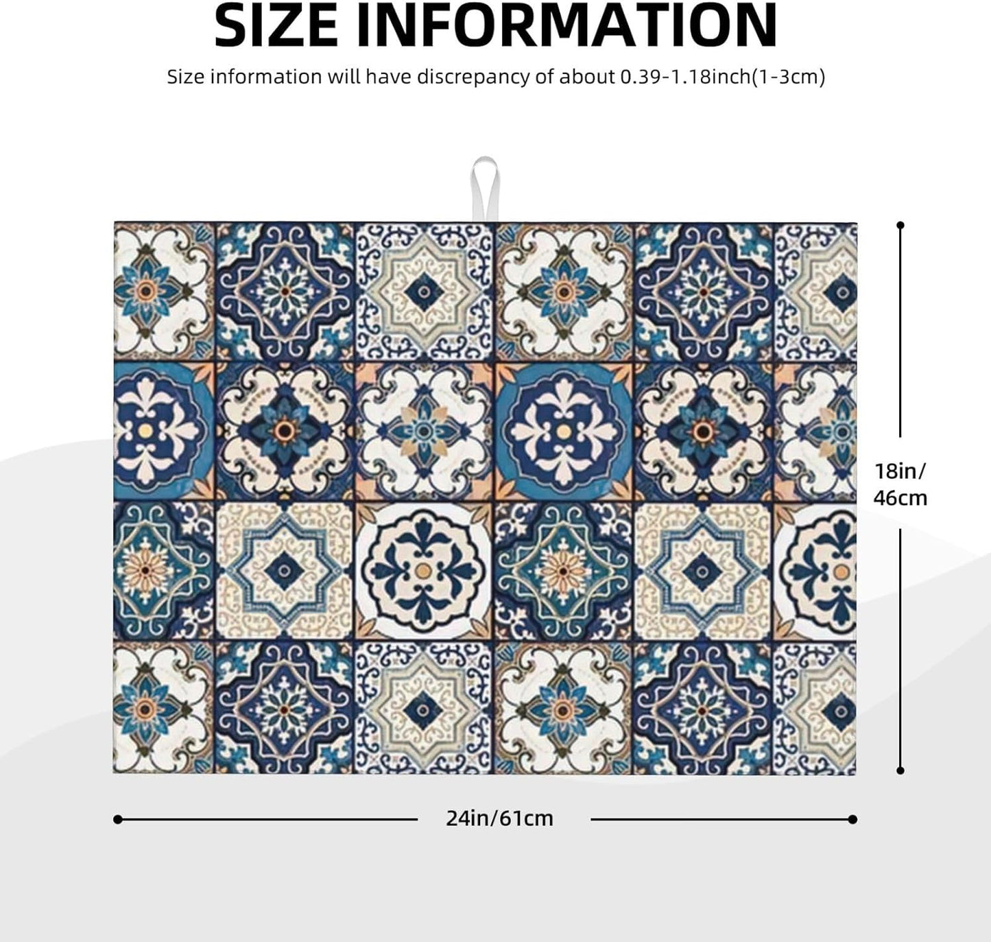 2Pcs Dish Drying Mats Faucet Mats Sets Large Size Coffee Mats Sink Faucet Mat Splash Guard for Kitchen Counter Bathroom Sink Coffee Bar Kitchen Decor (Blue Boho, 18"x24" 15" x 5.5"Set)